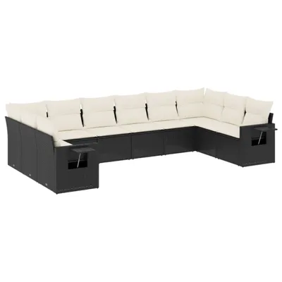 Produktbild von vidaXL 10-tlg. Garten-Sofagarnitur mit Kissen Schwarz Poly Rattan