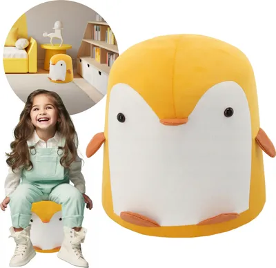 Produktbild von Plüsch Pouf in Pinguinform für Kinder, gelb, für Kinderzimmer 28x28x34 cm