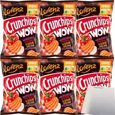 Produktbild von Lorenz Crunchips WOW Paprika & sour Cream geriffelte Kartoffelchips 6er Pack (6x110g Beutel) + usy Block