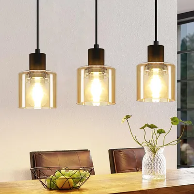Immagine prodotto di ZMH Lampada a sospensione tavolo da pranzo appeso lampada vintage 3 fiamme tavolo da pranzo appeso E27 lampada a sospensione metallo nero sala da pranzo lampada a sospensione industriale retrò per soggiorno hotel ufficio (senza lampadina)