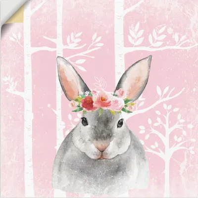 Produktbild von ARTland Wandbild, selbstklebend Hase mit Blumen im pink Wald Größe: 30x30 cm