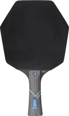 A table tennis racket with a black hexagonal head and a gray handle.