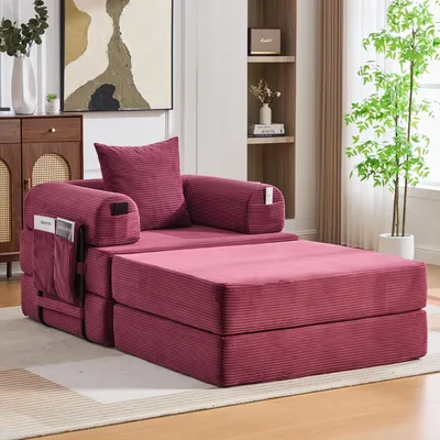 Obrázek produktu pro Stylvora: Kompresní křeslo s opěrkou na nohy a kovovou konstrukcí, pohodlné křeslo s tlustým polstrováním a ergonomickým designem, křeslo do obývacího pokoje s boční kapsou a volně kombinovatelnými polštáři