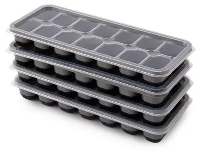Produktbild von 4er Set Eiswürfelform mit Deckel, stapelbar, 56 Eiswürfel, Schwarz