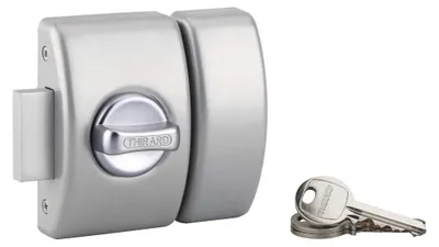 Image de Verrou à bouton Design 5 pour porte d'entrée, cylindre 40mm, acier, 3 clés, argent - THIRARD