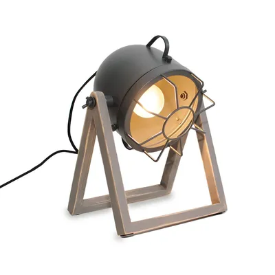 Image de Lampe de table avec socle en bois et tête réglable en métal, style vintage, E27