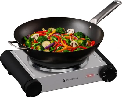 Produktbild von KitchenBrothers Elektrische Kochplatte - 1 Kochfeld - Freistehend - 7 Temperaturstufen - 1500W - Edelstahl/Schwarz