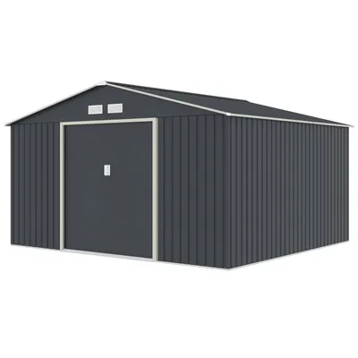 Produktbild von HATTORO S350 Metall Gerätehaus 341x322x201 cm (BxTxH) Geräteschuppen Garten Schuppen Gartenhaus Satteldach Grau Anthrazit