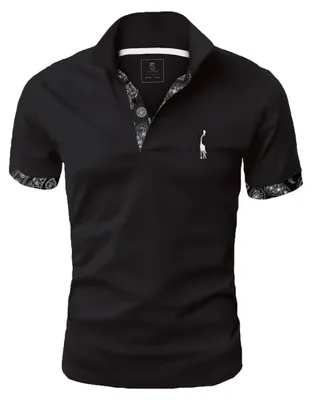 Productafbeelding van Heren poloshirt met korte mouwen en giraffeborduurwerk