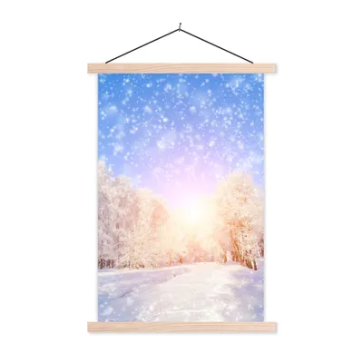 Produktbild von MuchoWow® Textilposter Schnee - Sonne - Winter 40x60 cm mit holzfarbenen Rahmen - Poster