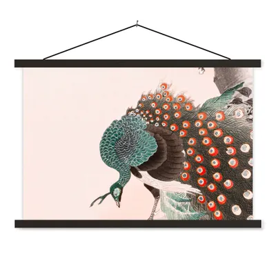 Produktbild von MuchoWow® Textilposter Pfau - Japanisch - Pfauenfedern - Vintage 120x80 cm mit schwarzem Rahmen - Wanddeko