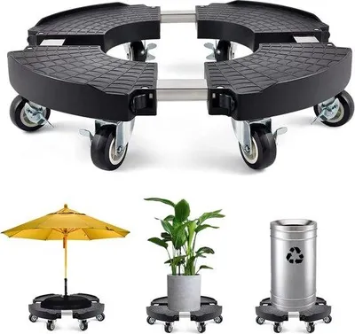 Image de Chariot pour grandes jardinières, 38-51 cm, capacité de charge de 150 kg, chariot à fleurs à 8 roues, réglable.