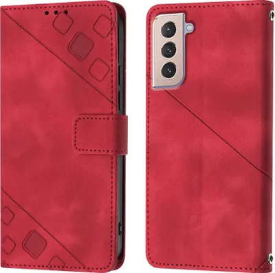 Produktbild von Hülle für Samsung Galaxy S21 Plus 5G Prägung Flip Leder Brieftasche Schutzhülle mit Ständer Rot