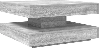 A square, two-tiered coffee table with a wood-grain texture.