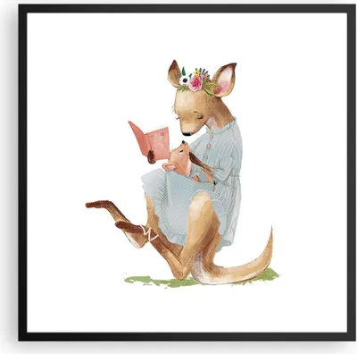 Produktbild von Gerahmtes Poster - Schwarzer Rahmen - Känguru Mama Kind - 60x60 cm - Wand Bild - Wanddeko - Wandbilder - Kunstposter - Wandposter - Bilderrahmen - Bilder - Kunstdruck - P2BAC60x60-4705