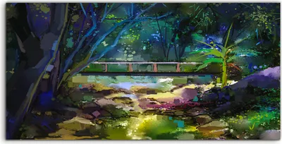 Produktbild von Coloray Acrylbild 120x60  Wandbild Acrylbilder Landschaft Holzbrücke über den Bach