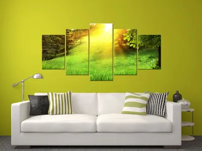 Produktbild von Akustikbild Sonnenschein Natur 200x100 cm Bilder Akustikschaum Hochleistungsschallabsorber Schallschutz Leinwand 5 tlg Wandbild Raumakustik Schalldämmung c-A-0032-b-m