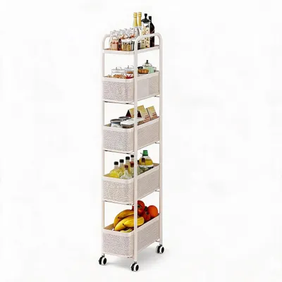 Produktbild von 5 Etagen Schmaler Aufbewahrungswagen Aus Metall Rollender Küchen Organizer Abschließbare Rollen