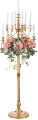 Image de Support de bougies doré : chandeliers sur pied à 13 branches, idéal pour les décorations de Noël
