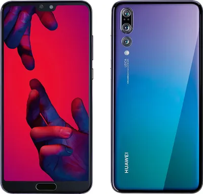 Front and back view of a Huawei P20 Pro smartphone.