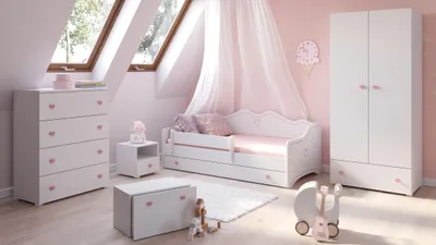 Obrázek produktu pro Dětská postýlka EMMA se zásuvkou a bočnicí, 180 × 80 cm, růžová