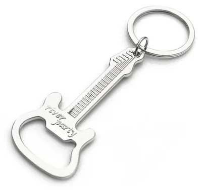 Flaschenöffner Schlüsselanhänger, Gitarrenform, Edelstahl, Silber