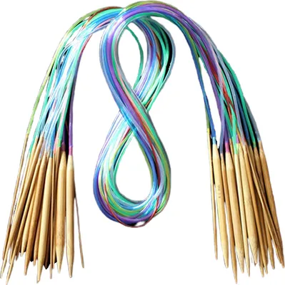 Produktbild von 18pcs 18 Größen Röhrchen kreisförmiger karbonisiertes Bambusstricknadeln 40 cm-120 cm-Größen:60cm
