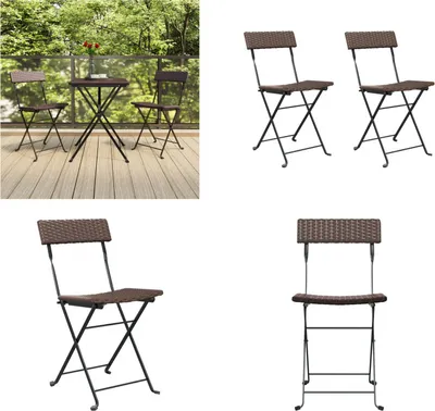 Produktbild von vidaXL Bistrostühle 2 Stk. Klappbar Braun Poly Rattan und Stahl - Klappbarer Bistrostuhl - Klappbare Bistrostühle - Gartenmöbel - Outdoor Möbel
