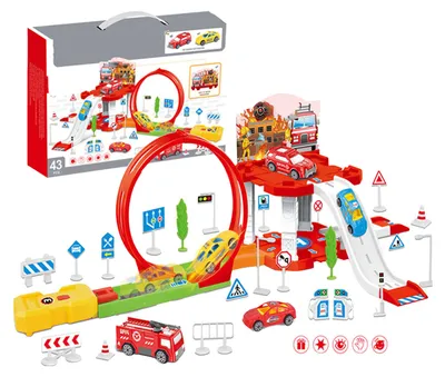 Produktbild von Auswurfgleis-Autospielzeug, spannender DIY-Montagestart mit Parkplatz für Kinder