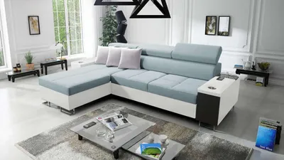 Produktbild von Ecksofa Anita I Maxi Luxus und Elegantes mit Schlaffunktion, Teile hat einen Öffnungsbügel, eine Steckdose und einen USB-Anschluss Sawana72+ekji
