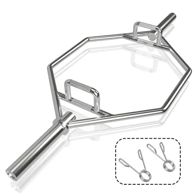 Obrázek produktu pro COSTWAY Trap Bar, 142 cm tyč na činku se 2 pružinovými zámky a skládací rukojetí, držák Hex Bar 26 cm, olympijská tyč na dřepy a mrtvé tahy