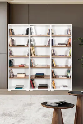 Produktbild von Skye Decor, Hochwertiges Bücherregal (3 Stück), Weiß & Walnuss, 180 cm | 100% Melamin