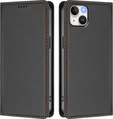 Image de Etui en cuir pour iPhone 14 Plus, étui magnétique en cuirPolyuréthaneavec support Noir
