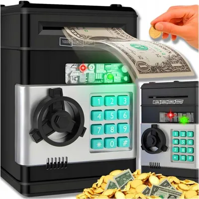 Produktbild von Elektronische Spardose Tresor mit PIN für Münzen und Scheine automatischer Banknoteneinzug Licht und Sound für Kinder