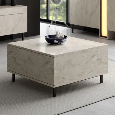 Obrázok produktu pre Skye Decor, moderný konferenčný stolík z travertínu, 75 x 75 x 40 cm | 100 % melamínom potiahnutá drevotriesková doska, hrúbka 18 mm | Kovové nohy (20 x 20 mm), nosnosť: 45/50 kg | Elegantný a funkčný.