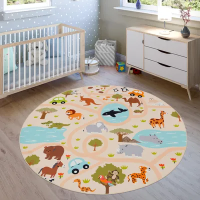 Immagine prodotto di Tappeti per bambini, tappeti a pelo corto per camerette con vari disegni Tappeti da gioco colorati Dimensioni 200 cm rotondi