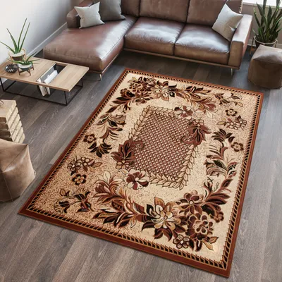 Obrázek produktu pro Koberec Tapiso, vhodný do obývacího pokoje nebo ložnice, s krátkým vlasem, moderní design, květinový motiv, barvy: béžová, hnědá, rozměry: 300 x 400 cm