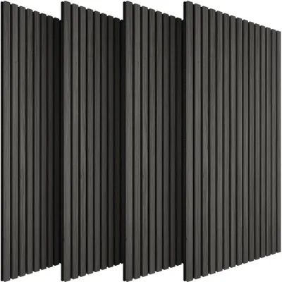Obrázek produktu pro tectake Akustické panely v dřevěném vzhledu, sada 4 ks, zvukově izolační stěnové panely MDF, dýha z pravého dřeva, 110 x 50 cm, zvuková izolace, dub černý