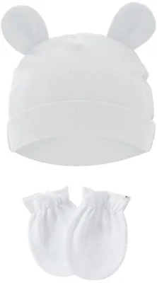 Immagine prodotto di Set di protezione per neonati con copriorecchie in cotone con funzione antispasmodica, per bambini da 0 a 1 anno, diametro 15,5 cm, bianco