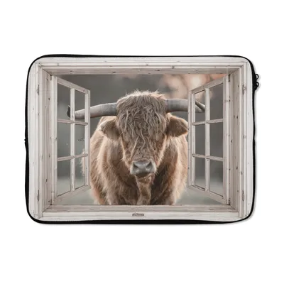 Produktbild von MuchoWow® Laptop Hülle 13 Zoll Schottischer Highlander - Tier - Ansicht Laptoptasche - Laptophülle - Sleeve - Rundumschutz