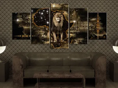 Produktbild von Vlies Leinwandbild 150x75 cm 5 tlg Kunstdruck moderne Wandbilder XXL Wanddekoration Abstrakt Löwen Afrika g-A-0011-b-o