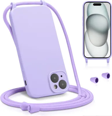 Immagine prodotto di Custodia per telefono cellulare per iPhone 15 custodia con cinturino Custodia per telefono cellulare catena di protezione della fotocamera, viola