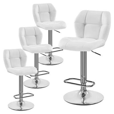Produktbild von Höhenverstellbares Barhocker-Set mit 360° Drehfunktion, Barstühle für Küche mit Rückenlehne und Fußstütze, PolyurethanKunstleder, Sitzhöhe 62,5 cm - 84,5 cm, Weiß