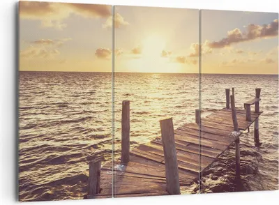Produktbild von Bild auf Leinwand - Leinwandbild - 3 Teile - Brücke Sonne Ozean - 165x110cm - Wand Bild - Wanddeko - Wandbilder - Leinwanddruck - Bilder - Wanddekoration - Leinwand bilder - Wandbild - CE165x110-4168