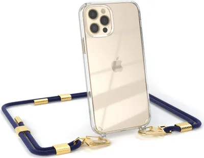 Produktbild von EAZY CASE Handykette für Apple iPhone 12 / 12 Pro, Transparente Silikonhülle mit Band, Clear Case, abnehmbar in  Blau