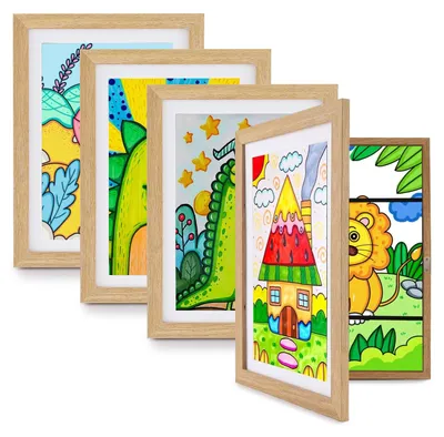 4er-Set A4-Fotolijst für Kinder, Vorderöffnung, Holzrahmen