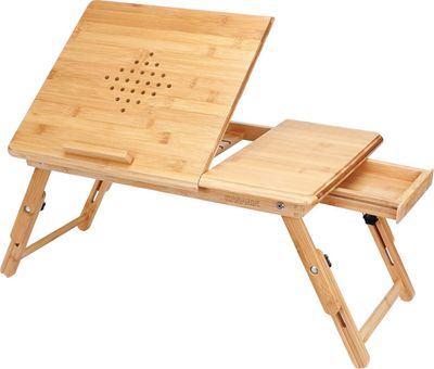 CASARIA® Laptoptisch Bambus Höhenverstellbar mit Schublade Belüftet Neigbar Faltbar Laptopständer Betttisch Bett Couch Sofa