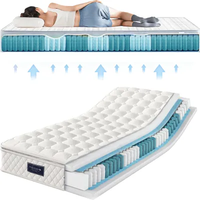 Produktbild von Merax Federkernmatratze 90x200 25 cm, 7-Zonen Kaltschaum, Taschenfederkern, ®, 100 Nächte Probeschlafen, H3 mittelfest