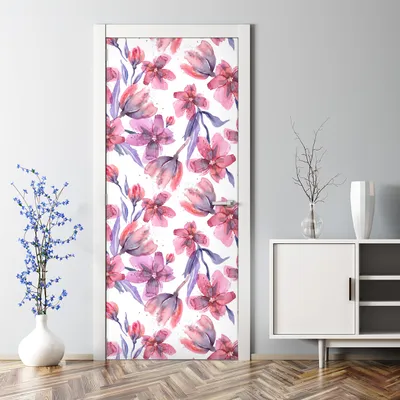 Produktbild von Dekorative Abnehmbarer Wandsticker Türtapete selbstklebend Klebefolie Pastell Blüten 85 x 200 cm
