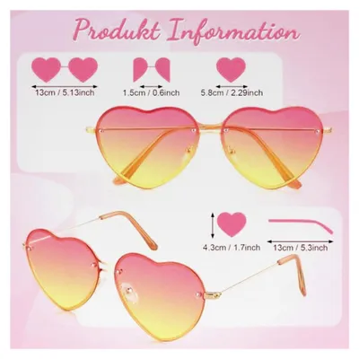 Produktbild von Herz Sonnenbrille Damen, Vintage Herzform Randlose Sonnenbrille, Rosa Partybrille, Hippie Herzförmige Brillen, Lustige Retro Sonnenbrille für Kostümzubehör